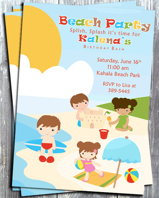 At The Beach - Beach Party Birthday Invitation - Printed