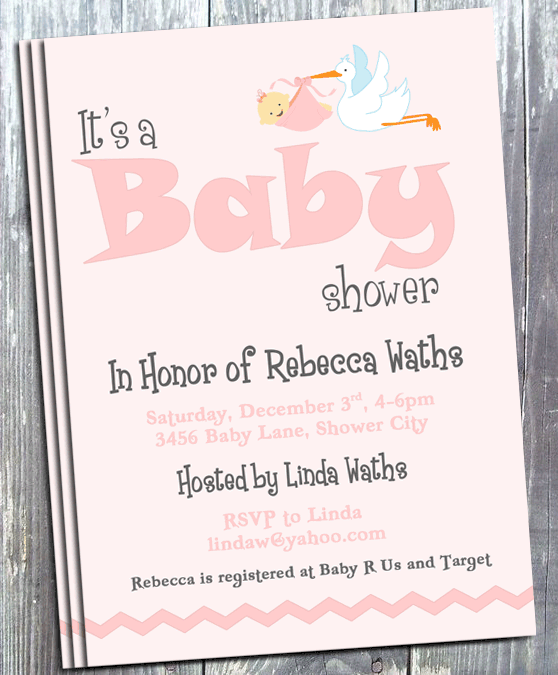 Stork Delivery Baby Shower Invitations Pink - Printed
