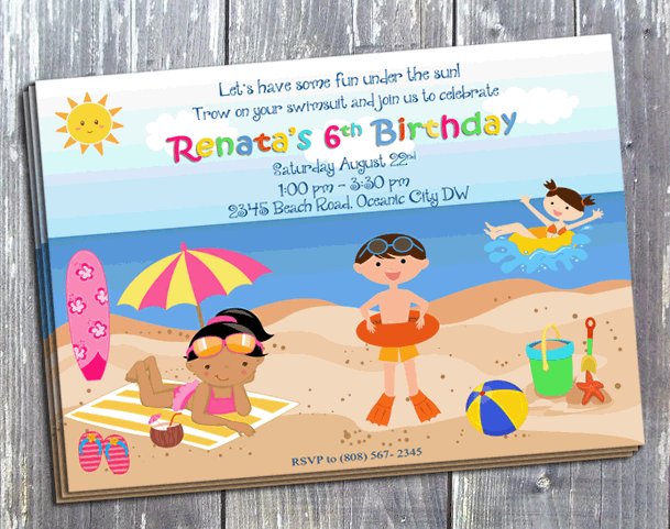 Beach Party Birthday Invitation - Printed