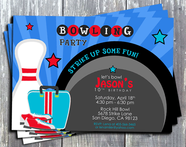 Bowling Birthday Party Invitation - Printed