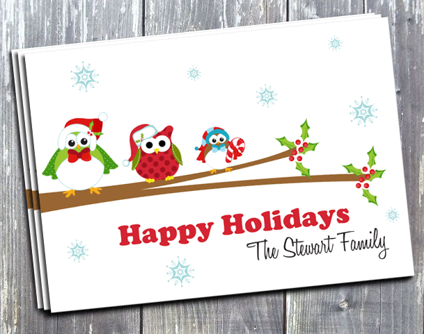 Owl Family Photo Christmas Card - Printed