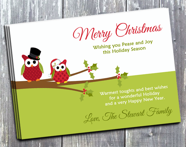 Christmas Holiday Owls Card - Printed