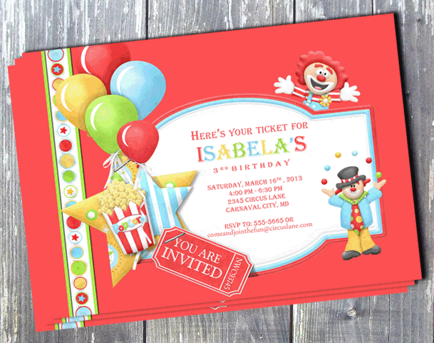 Carnival/Circus Birthday Party Invitation - Printed