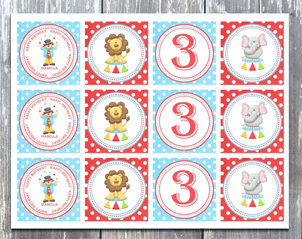 Carnival/Circus Birthday Party Gift- Thank you Tags - Printed