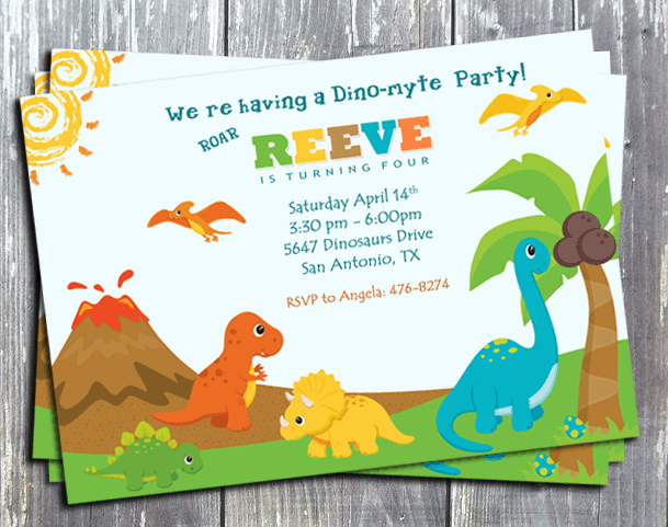 Dinosaurs Birthday Party invitation - Printed