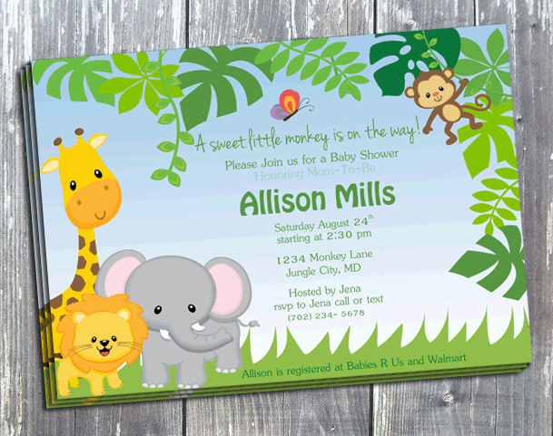 Jungle Safari Animals Baby Shower Invitation - Printed