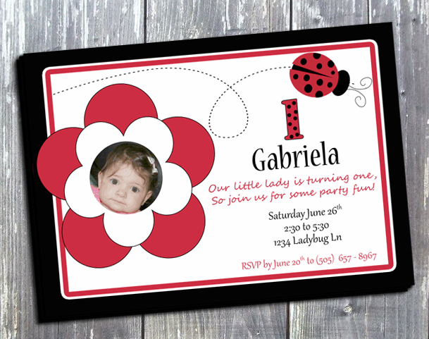 Ladybug Flower Birthday invitation - Printed