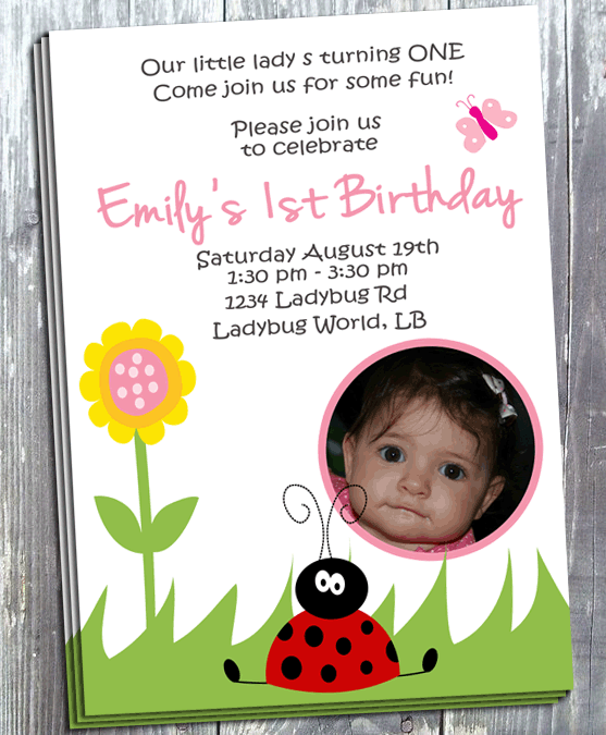 Little Ladybug Birthday Invitation - Printed