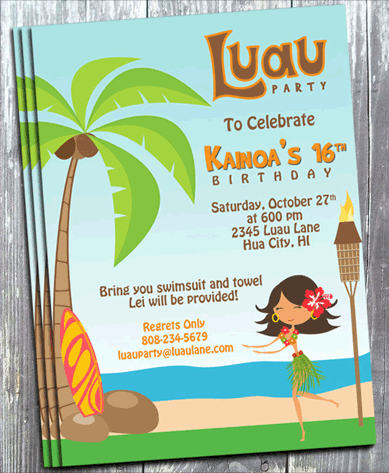 Luau Birthday Party Invitation - Printed