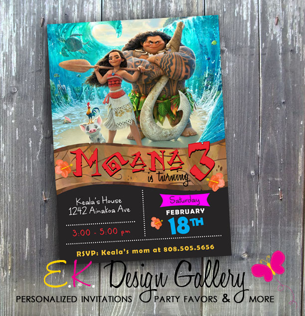 Disney's Moana Theme Party Invitation Personalized Custom  You Print